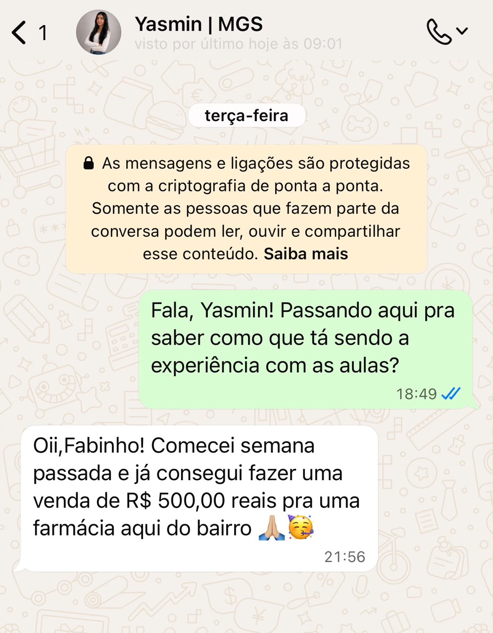Depoimento Yasmin — venda de R$ 500 para uma farmácia do bairro