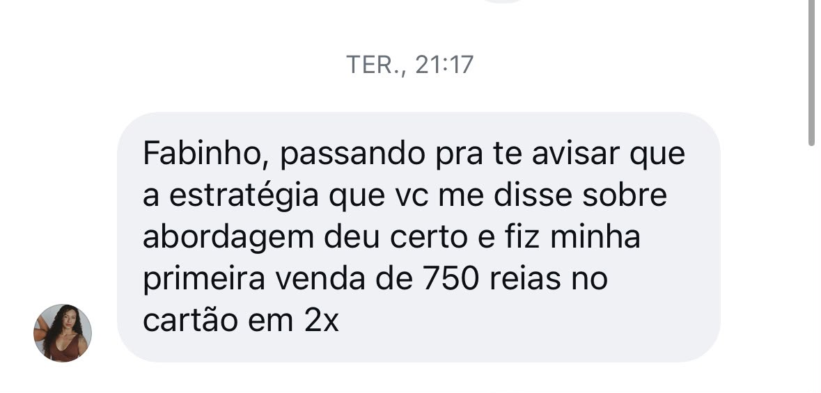 Depoimento — primeira venda de R$ 750 no cartão em 2x