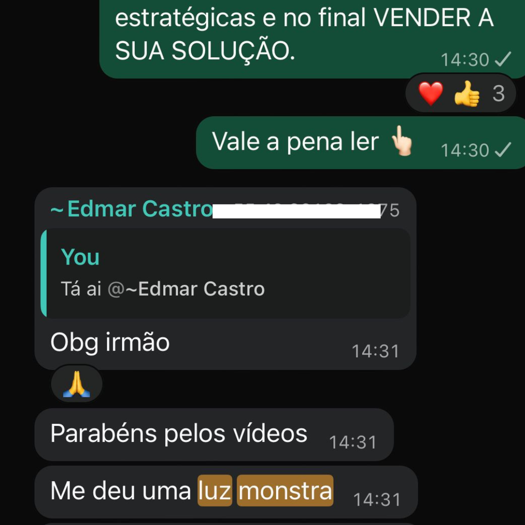 Depoimento Edmar Castro — parabenizando pelos vídeos que deram uma luz monstra